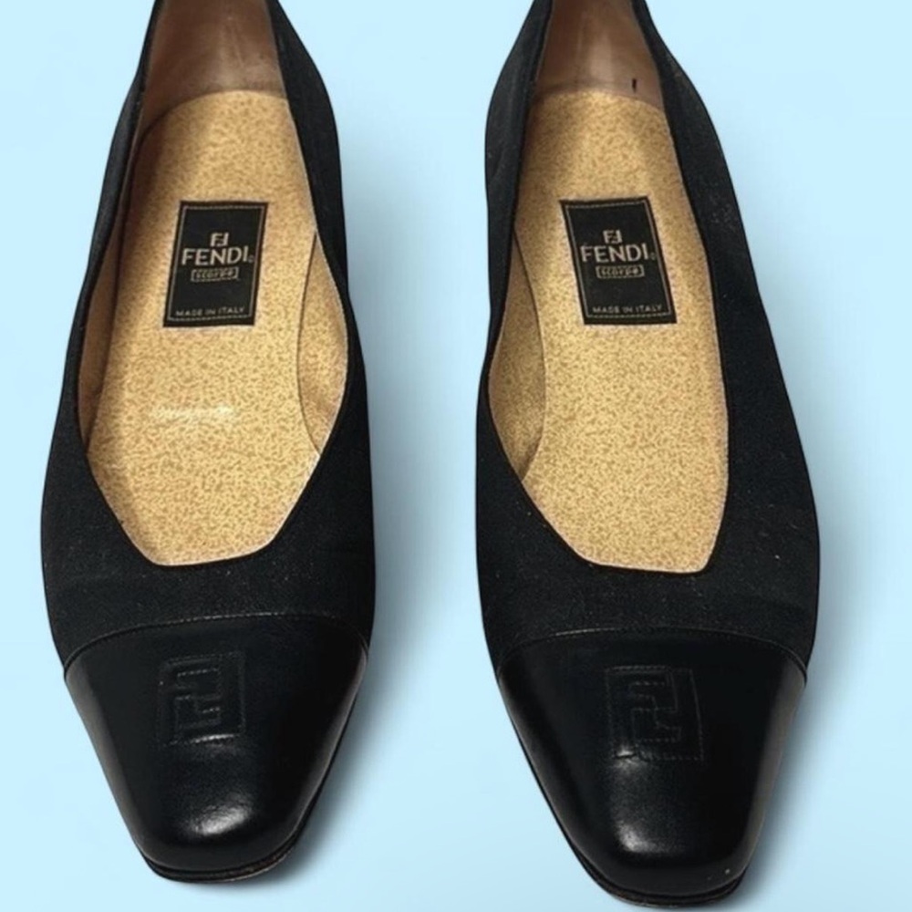 Fendi Vintage Kitten Heels – Black Leather & Fabric, Made in Italy